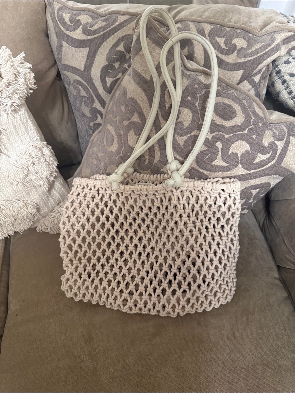 Neutral Woven Tote Bag with Rope Handles